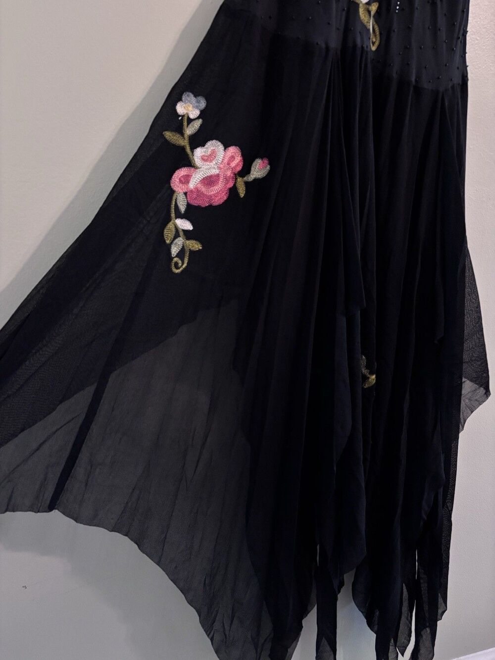 VTG Y2K Cache Silk Maxi Dress Sz 8 Beaded Embroidered Floral Whimsy Fairy Goth - Picture 13 of 16